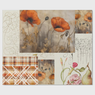 Orange Poppies & Kariert für Decoupage oder Giftwr Geschenkpapier