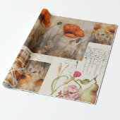 Orange Poppies & Kariert für Decoupage oder Giftwr Geschenkpapier (Ungerollt)