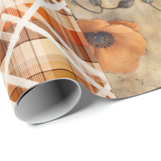 Orange Poppies & Kariert für Decoupage oder Giftwr Geschenkpapier (Rolleneckpunkt)