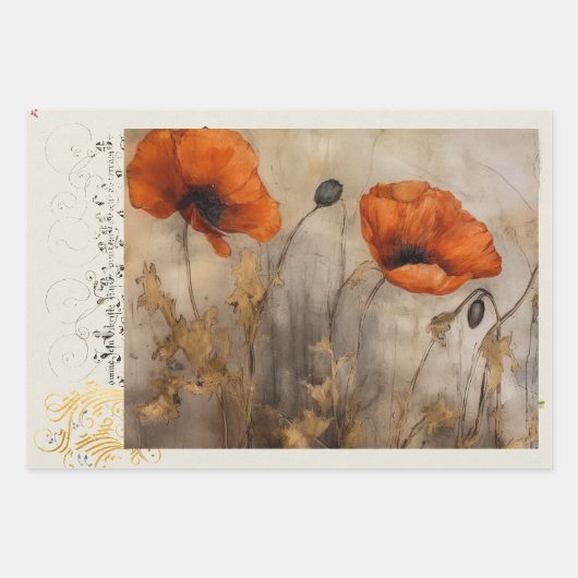 Orange Poppies, Kariert und Pear Collage Giftwrap Geschenkpapier Set (Vorderseite 2)