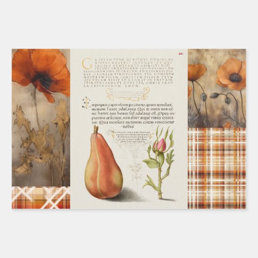Orange Poppies, Kariert und Pear Collage Giftwrap Geschenkpapier Set (Vorderseite)