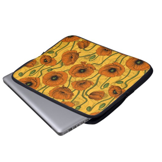 Orange Poppies Laptopschutzhülle (Vorne Knopf)