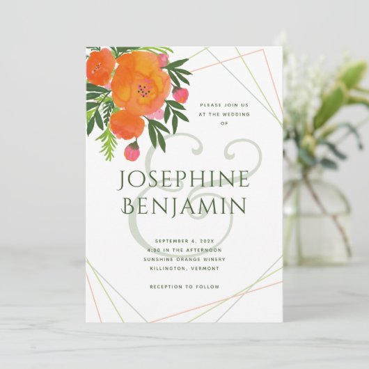 Orange Poppies Modern Wedding Botanical Einladung (Stehend Vorderseite)