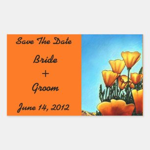 Orange Poppies Save the Date Rechteckiger Aufkleber