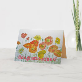 Orange Poppies Watercolor Gratulations Card Karte