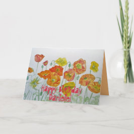 Orange Poppies Watercolor Happy Birthday Card Karte