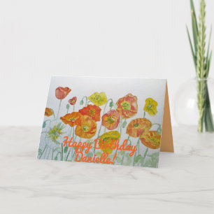Orange Poppies Watercolor Happy Birthday Card Karte