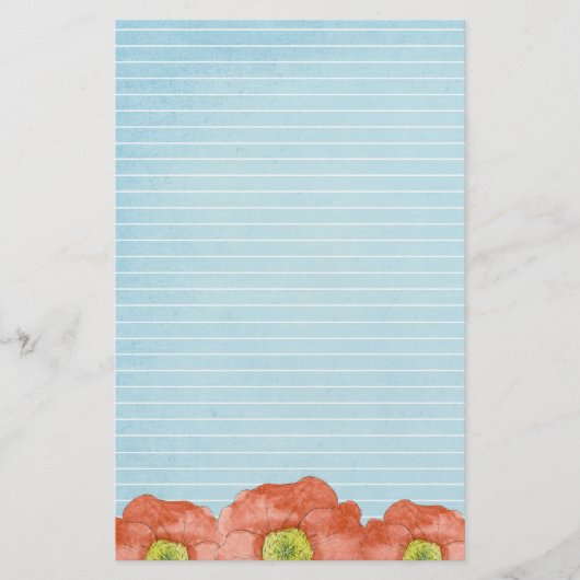 Orange Poppies Watercolor Lined Letter Writing Briefpapier (Vorderseite)