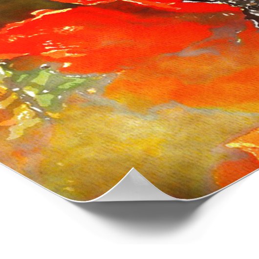 Orange Poppies Watercolor Pattern Poster (Ecke)