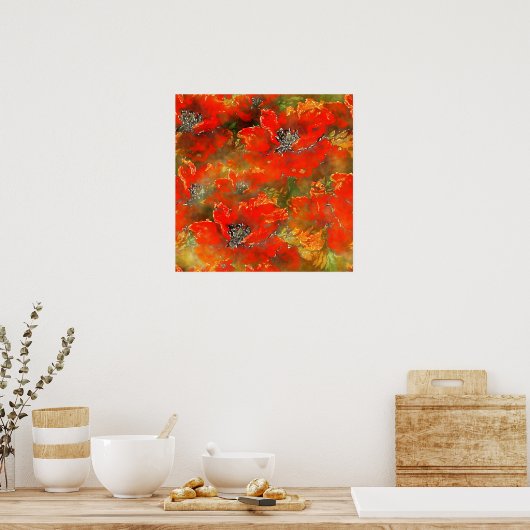 Orange Poppies Watercolor Pattern Poster (Küche)