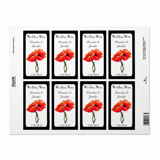 Orange Poppies Wedding Mini Wine Labels (Vorne)