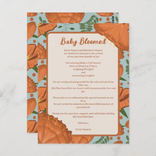 Orange Poppy Baby Bloomed| Spring Garden Theme Postkarte (Vorne/Hinten)