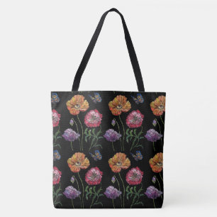 Orange Poppy Black Floral Wasserfarbe Totbeutel Tasche