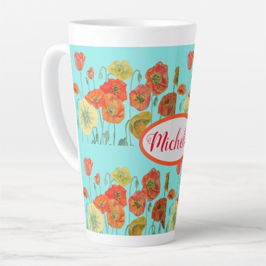 Orange Poppy Blume Aqua la Tasse (Linke Ecke)