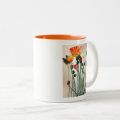 Orange Poppy Blume Aquarellkunst Zweifarbige Tasse (VorderseiteRechts)