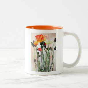 Orange Poppy Blume Aquarellkunst Zweifarbige Tasse
