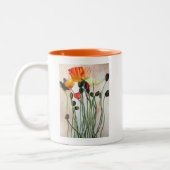 Orange Poppy Blume Aquarellkunst Zweifarbige Tasse (Links)