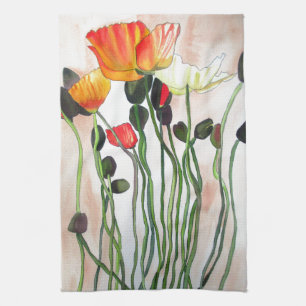 Orange Poppy Blume Aquarellmalerei Handtuch