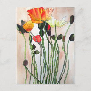 Orange Poppy Blume Aquarellmalerei Postkarte