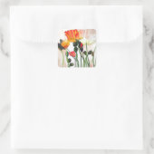 Orange Poppy Blume Aquarellmalerei Quadratischer Aufkleber (Tasche)