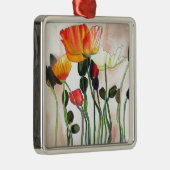 Orange Poppy Blume Aquarellmalerei Silbernes Ornament (Rechts)