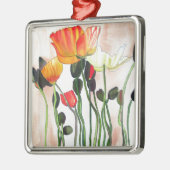 Orange Poppy Blume Aquarellmalerei Silbernes Ornament (Links)