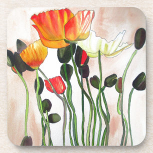 Orange Poppy Blume Aquarellmalerei Untersetzer