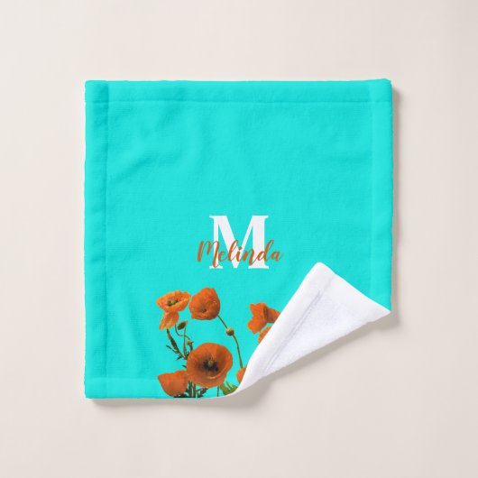 Orange Poppy-Blume Blumenmonogramme mit benutzerde Badhandtuch Set (Waschlappen)