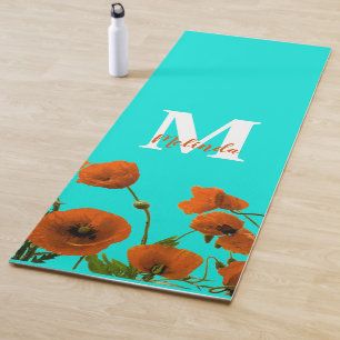 Orange Poppy Blume Floral Monogram Initial Gift Yogamatte