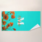 Orange Poppy Blume Floral Monogramm Anfangsname Badehandtuch (Badehandtuch)