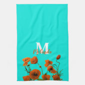Orange Poppy Blume Floral Monogramm Anfangsname Geschirrtuch (Vertikal)