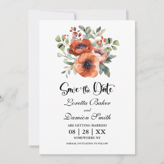 Orange Poppy Blume Hochzeitssache Datum speichern Save The Date (Vorderseite)