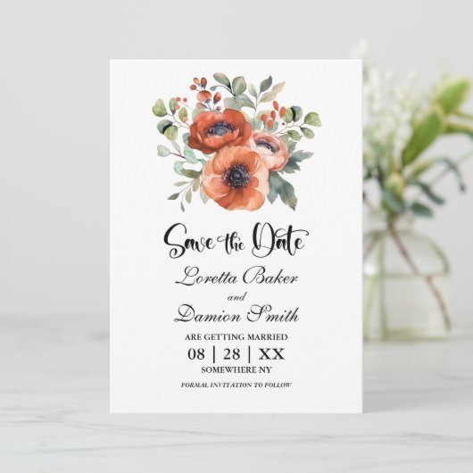 Orange Poppy Blume Hochzeitssache Datum speichern Save The Date (Stehend Vorderseite)