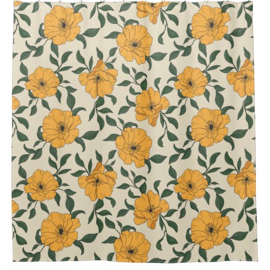 Orange Poppy Blume Pattern Duschvorhang (Vorderseite)