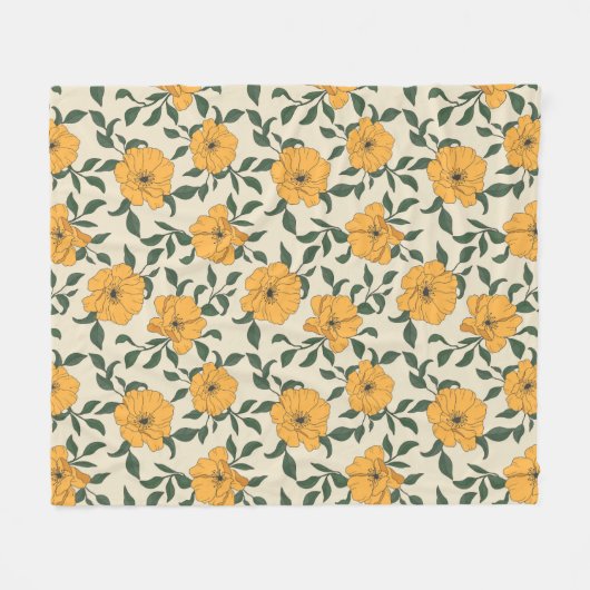 Orange Poppy Blume Pattern Fleecedecke (Vorderseite (Horizontal))