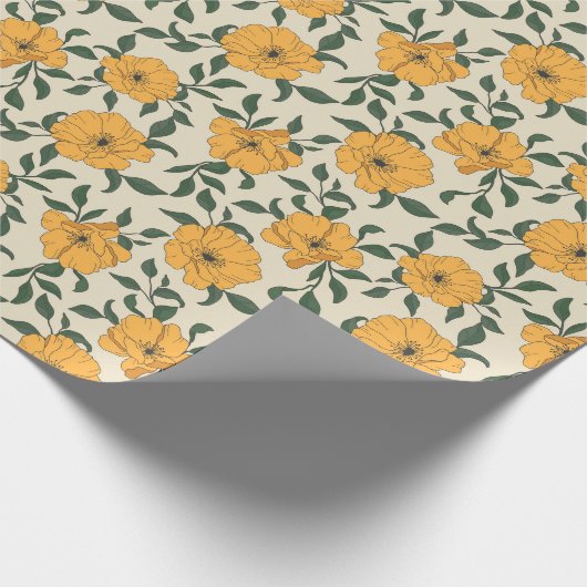 Orange Poppy Blume Pattern Geschenkpapier (Ecke)