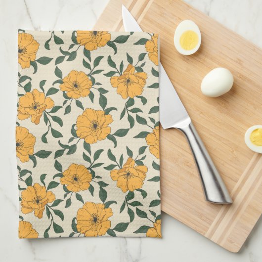 Orange Poppy Blume Pattern Geschirrtuch (Viertel Falte)