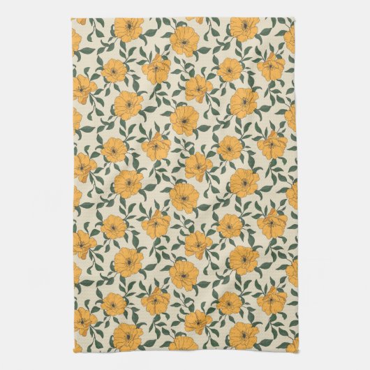 Orange Poppy Blume Pattern Geschirrtuch (Vertikal)