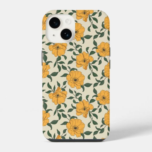 Orange Poppy Blume Pattern iPhone Hülle (Rückseite)
