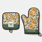 Orange Poppy Blume Pattern Ofenhandschuh & Topflappen-Set (Vorderseite)