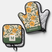 Orange Poppy Blume Pattern Ofenhandschuh & Topflappen-Set (Vorderseite/Rückseite)