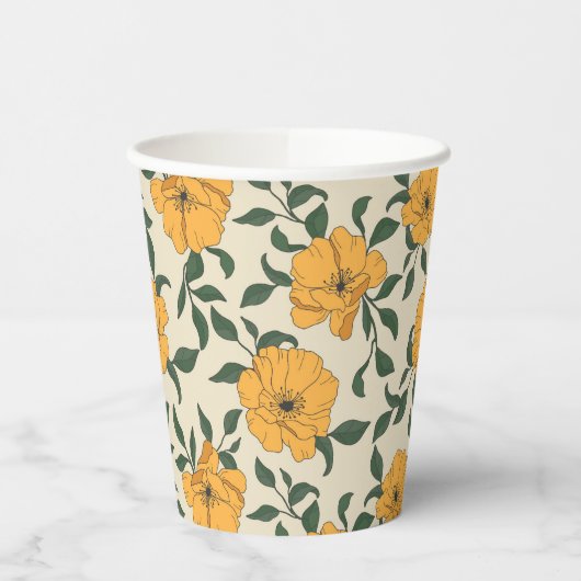 Orange Poppy Blume Pattern Pappbecher (Links)