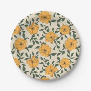 Orange Poppy Blume Pattern Pappteller