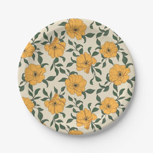 Orange Poppy Blume Pattern Pappteller (Vorderseite)