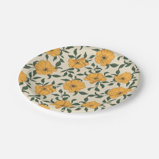 Orange Poppy Blume Pattern Pappteller (Schrägansicht)