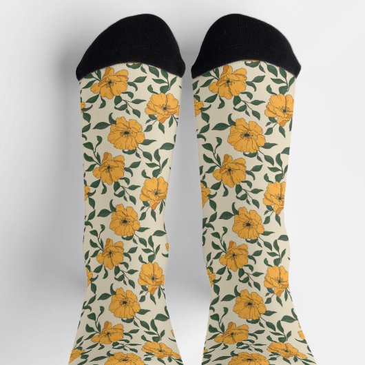 Orange Poppy Blume Pattern Socken (Oben)