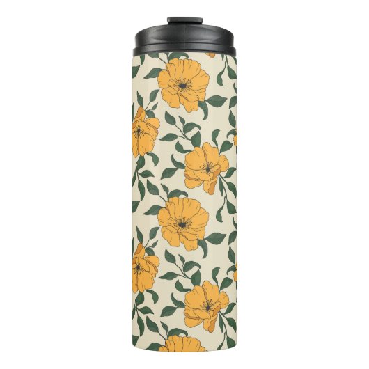Orange Poppy Blume Pattern Thermosbecher (Vorderseite)