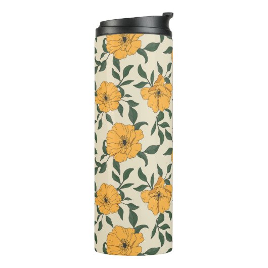 Orange Poppy Blume Pattern Thermosbecher (Nach links gedreht)