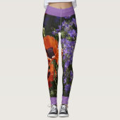 Orange Poppy Floral mit Namen Leggings (Vorderseite)