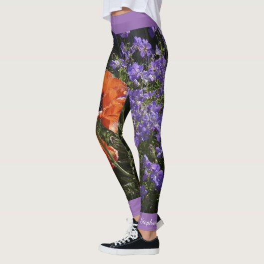Orange Poppy Floral mit Namen Leggings (Links)